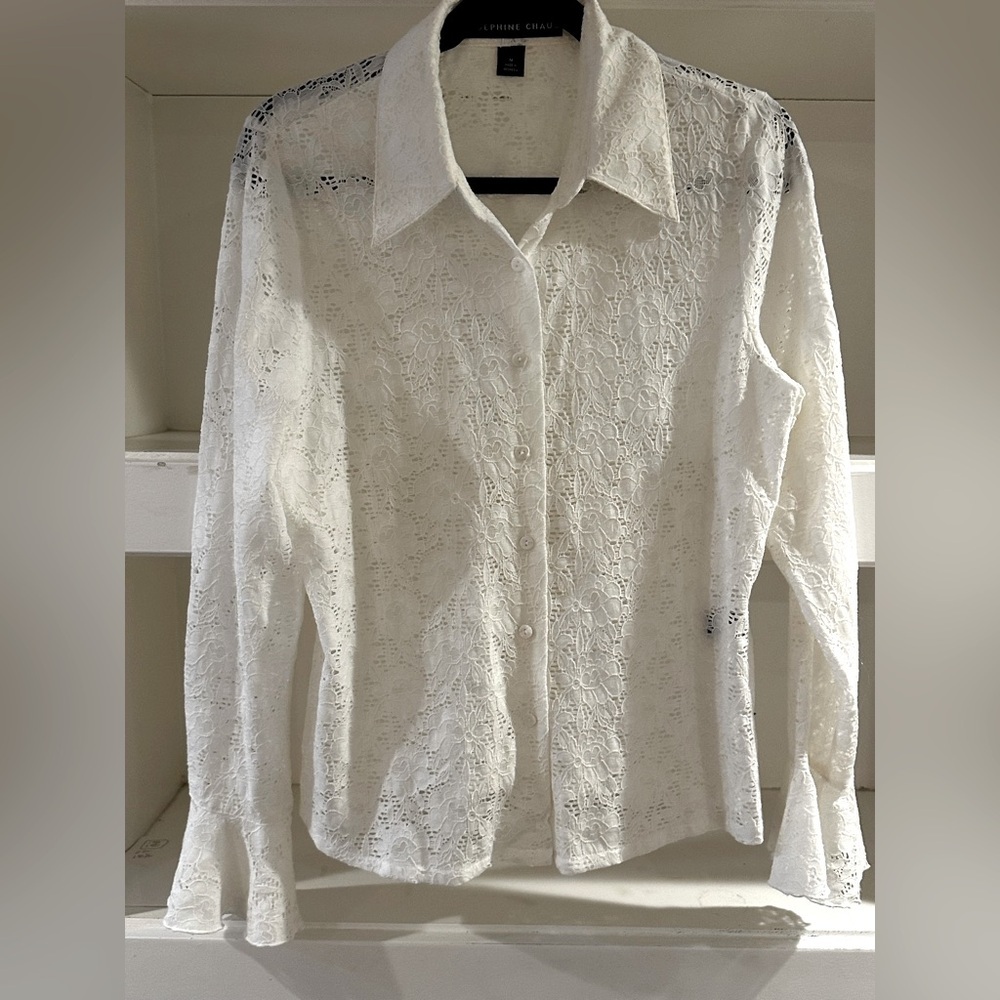 White Lace Button-Up Blouse